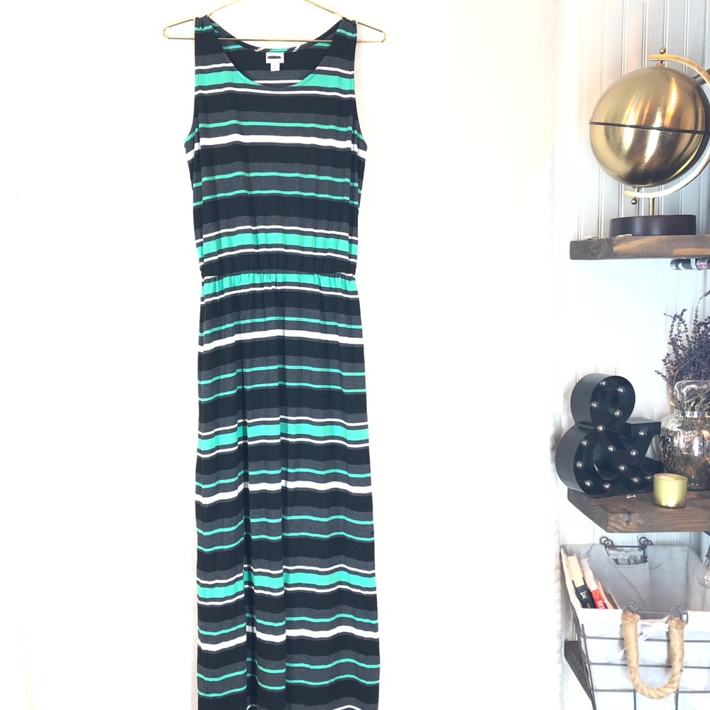 Merona Green Black Stripped Maxi Dress NWOT S